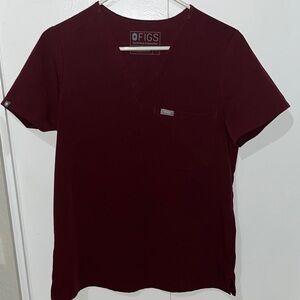 Figs Deep Red V-Neck Short Sleeve Top